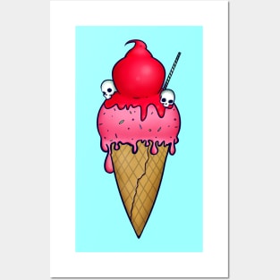 Strawberry Ice-cream & Skulls Posters and Art